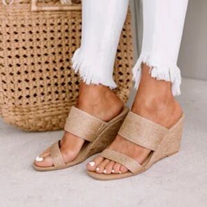 Rattan Double Strap Wedge Sandals